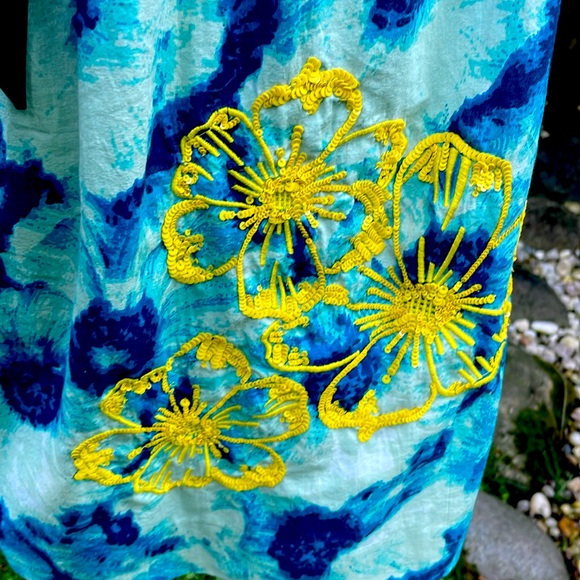 FLOREAT BY ANTROPOLOGIE  BLUE FLORAL / YELLOW SEQUINS SUMMER DRESS - 4P 💙🌸👗 - Picture 4 of 14